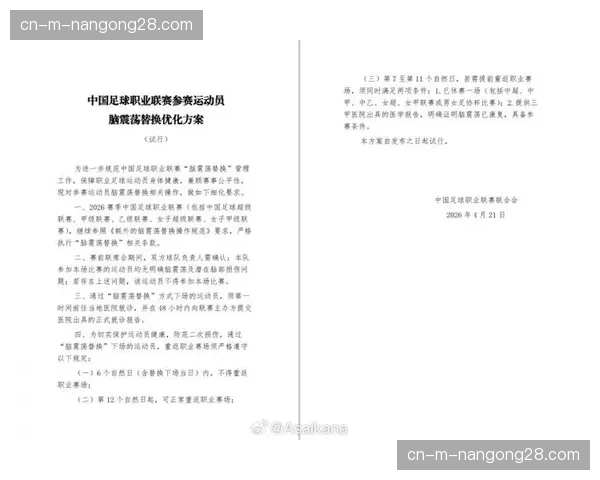 中足联推出优化方案，防止滥用脑震荡换人规则破坏公平